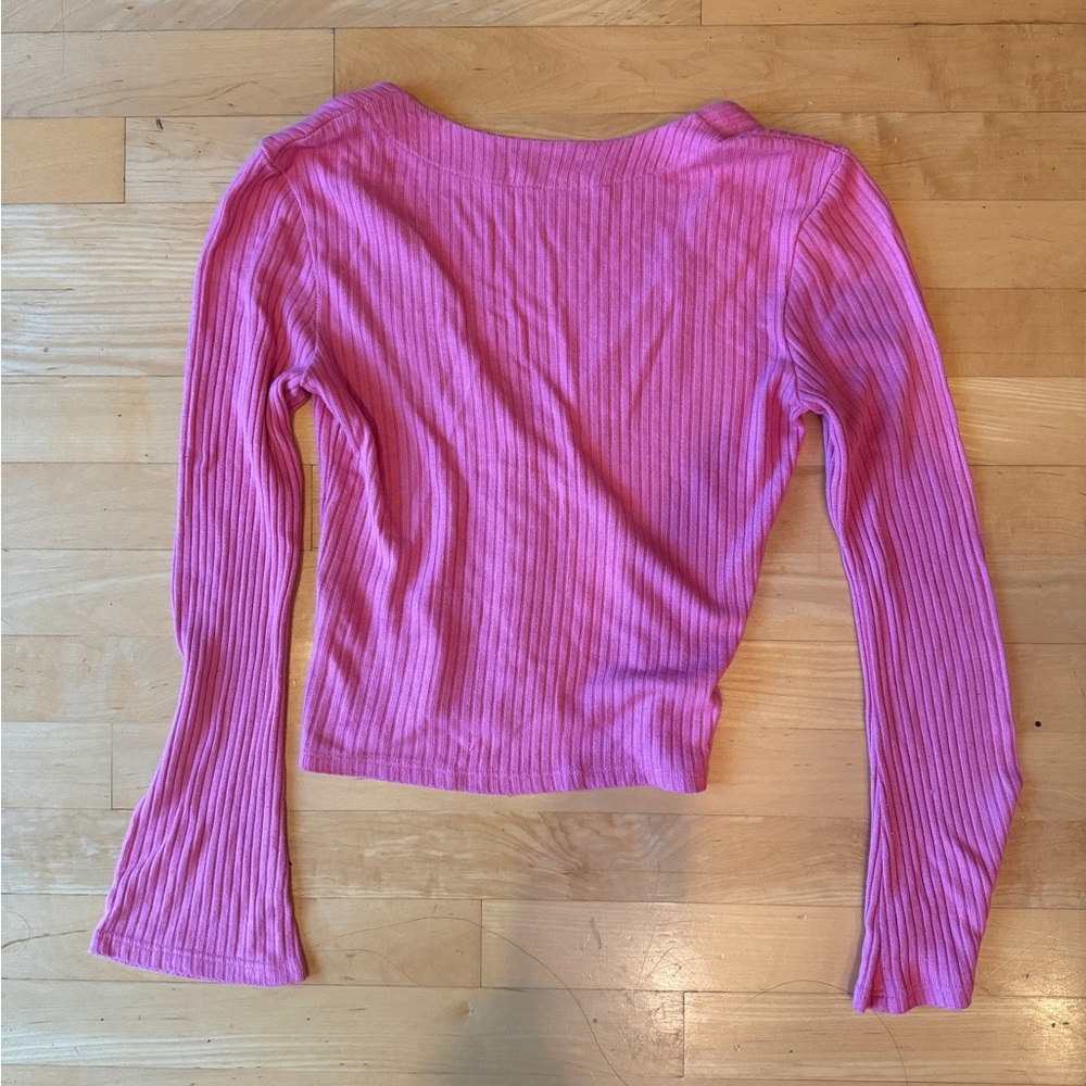 Reformation Pink Ribbed Button-Up Top - Picture 3 of 3